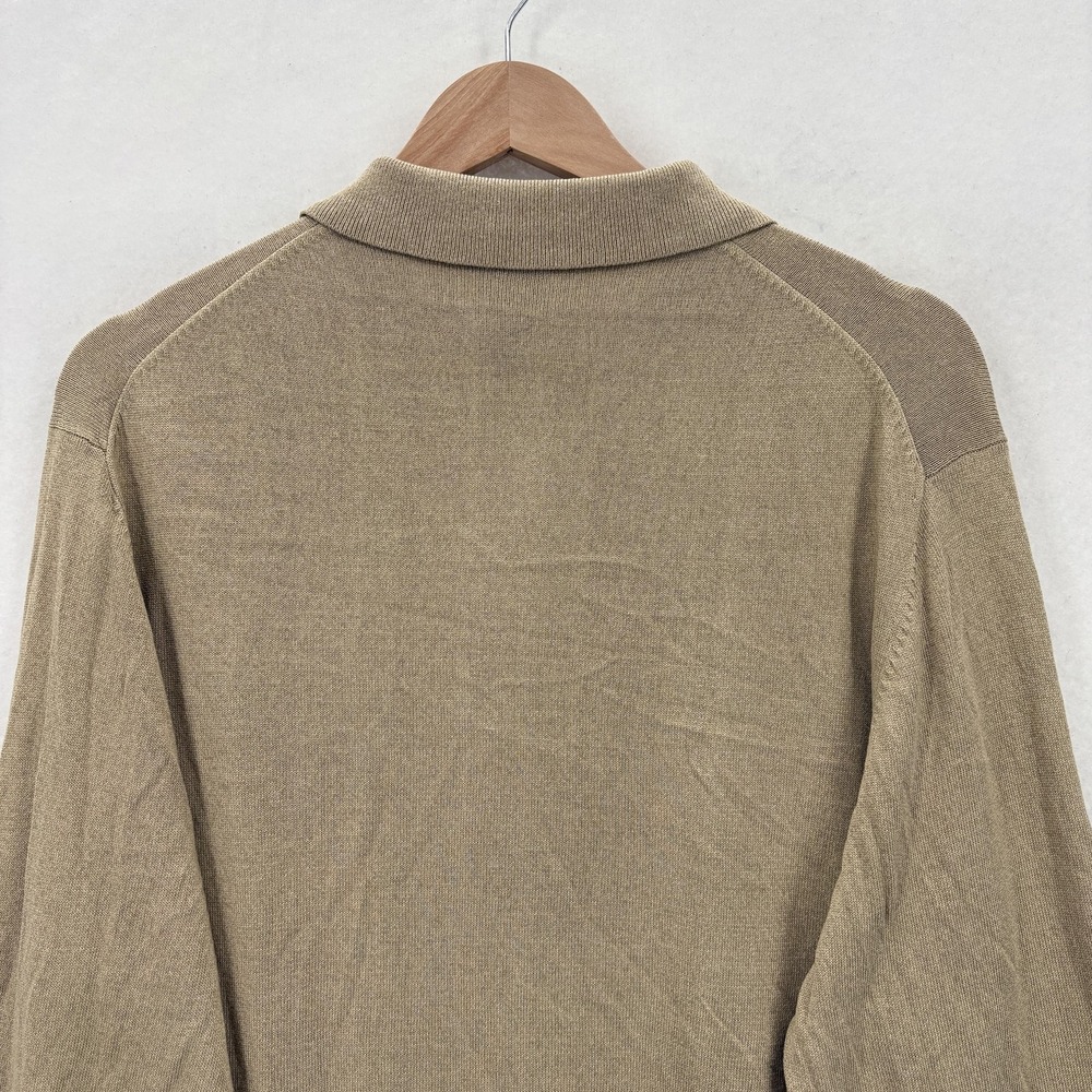 Jos A Bank Sweater Mens Medium Tan 100% Silk Long Sleeve Polo Pullover Knit - Picture 8 of 10